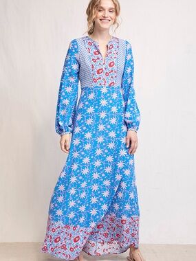 Warm NY Floral Print Silk Tie Back Long Sleeve Maxi Dress Size 0/XS